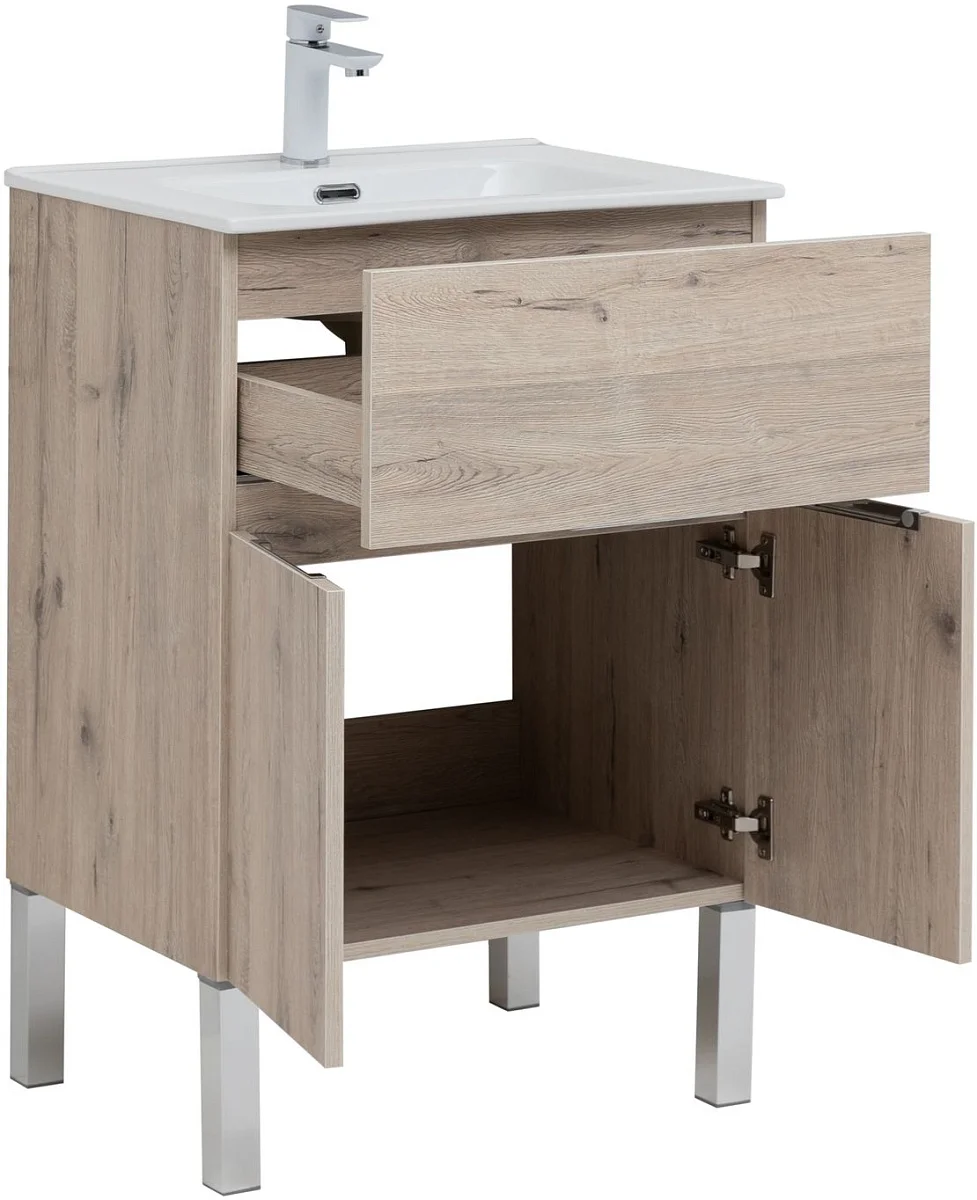 Приобрести aquanet тумба с раковиной алвита new 60 см, 1 ящик, 2 дверцы, дуб веллингтон белая