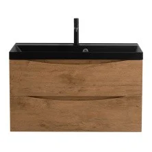 BelBagno Тумба с раковиной MARINO 80 см, подвесная Rovere Nature, чёрная раковина
