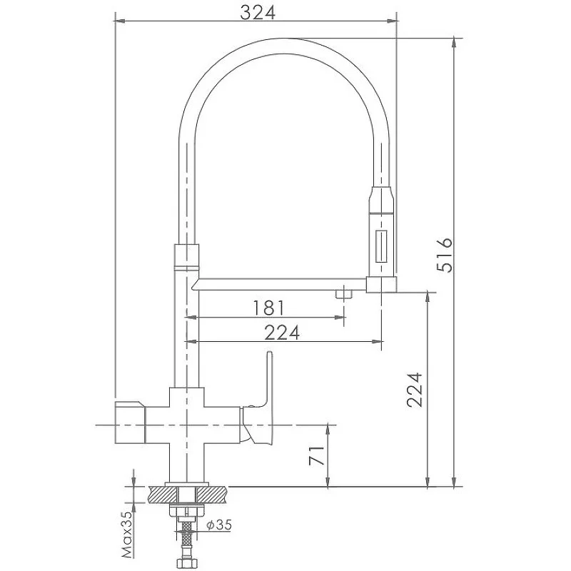 Приобрести haiba смеситель для кухни 516 мм, гибкий излив, черный\хром hb-76854