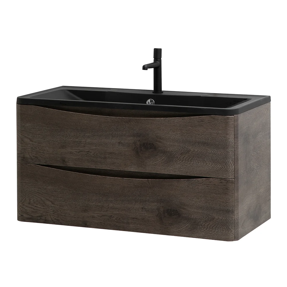 Приобрести belbagno тумба с раковиной acqua 100 см, подвесная rovere nature grigio, чёрная раковина