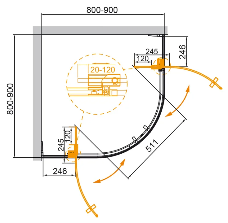 Приобрести cezares душевое ограждение slider 80х80 см, серый\хром slider-r-2-80/90-grigio-cr