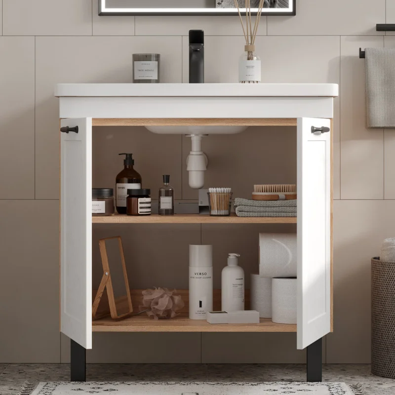 Приобрести equil тумба напольная с раковиной lago 80 см, белая\светлое дерево tnlago80.2d-04