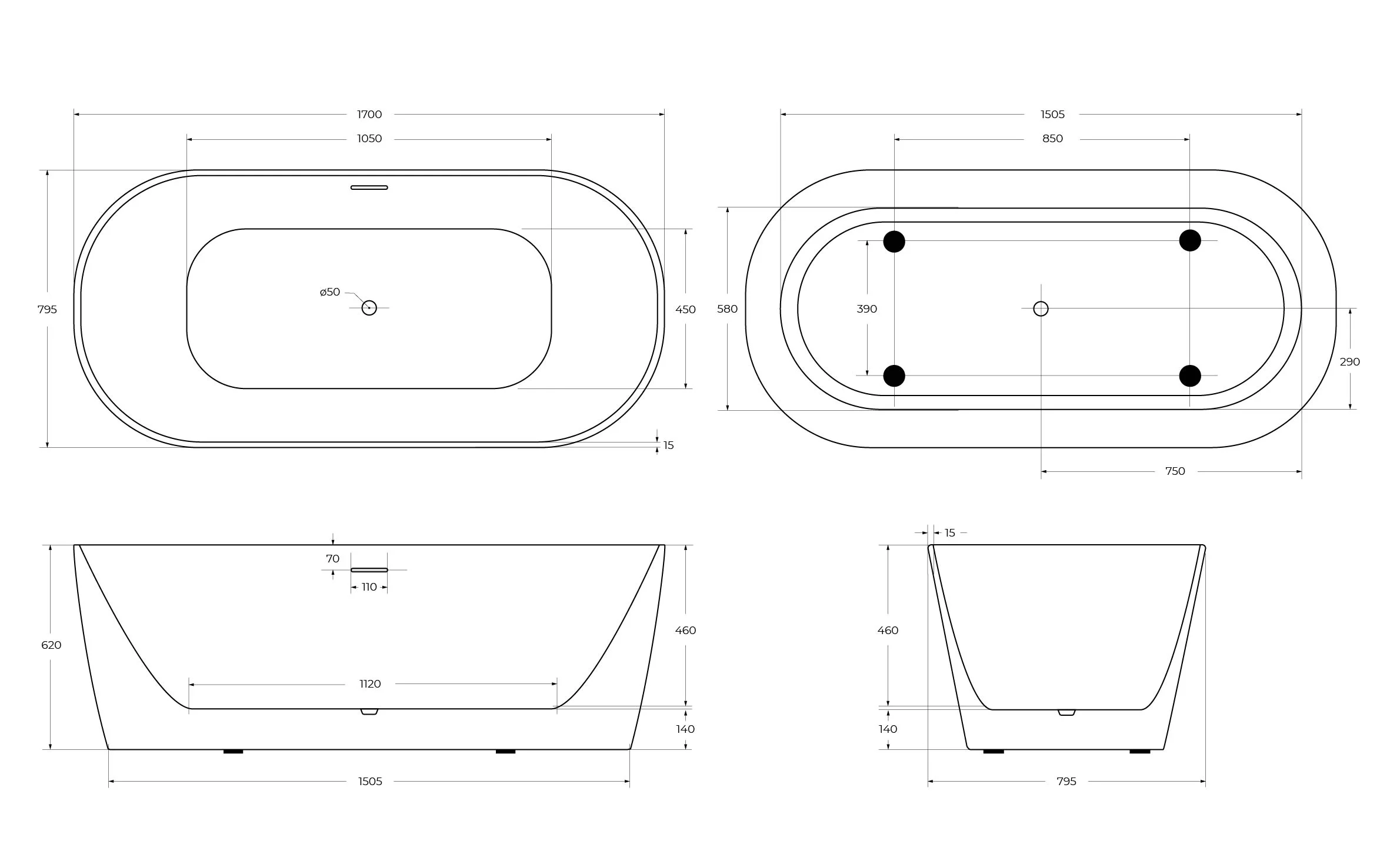 Приобрести belbagno акриловая ванна 170х80 см, отдельно стоящая, белая bb415-1700-800