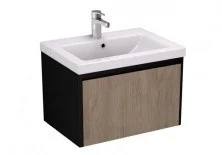 Тумба Velvex Klaufs 80 см. подвесная с раковиной tpKLA.80.1Y-617.217, черный/дерево.