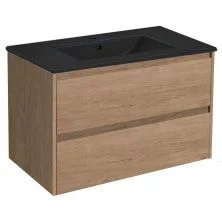 Vincea Тумба подвесная Gio 80 см, дуб натуральный с черной матовой раковиной VMC-2G800NO;VBS-13980MB