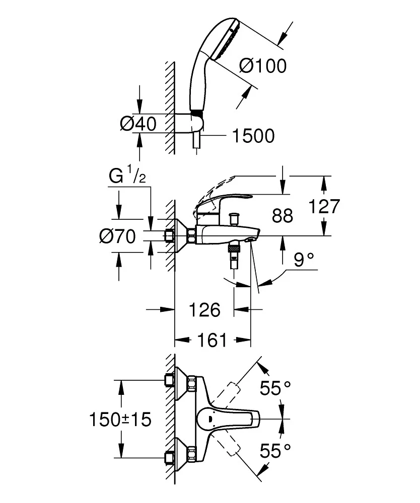 Приобрести смеситель для ванны grohe eurosmart, хром 3330220a