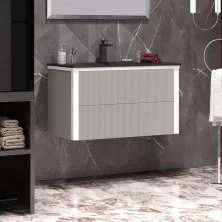 Opadiris Тумба подвесная с раковиной Рубинно 90 см, серая/ черная