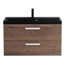 BelBagno Тумба с раковиной AURORA 90 см, подвесная Rovere Tabacco, чёрная раковина