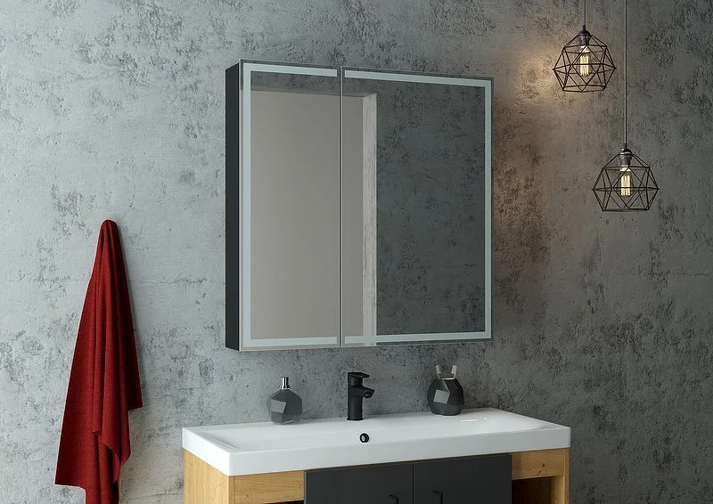 Приобрести continent зеркало шкаф с подсветкой mirror box black 80х80 см, сенсорный включатель, черное