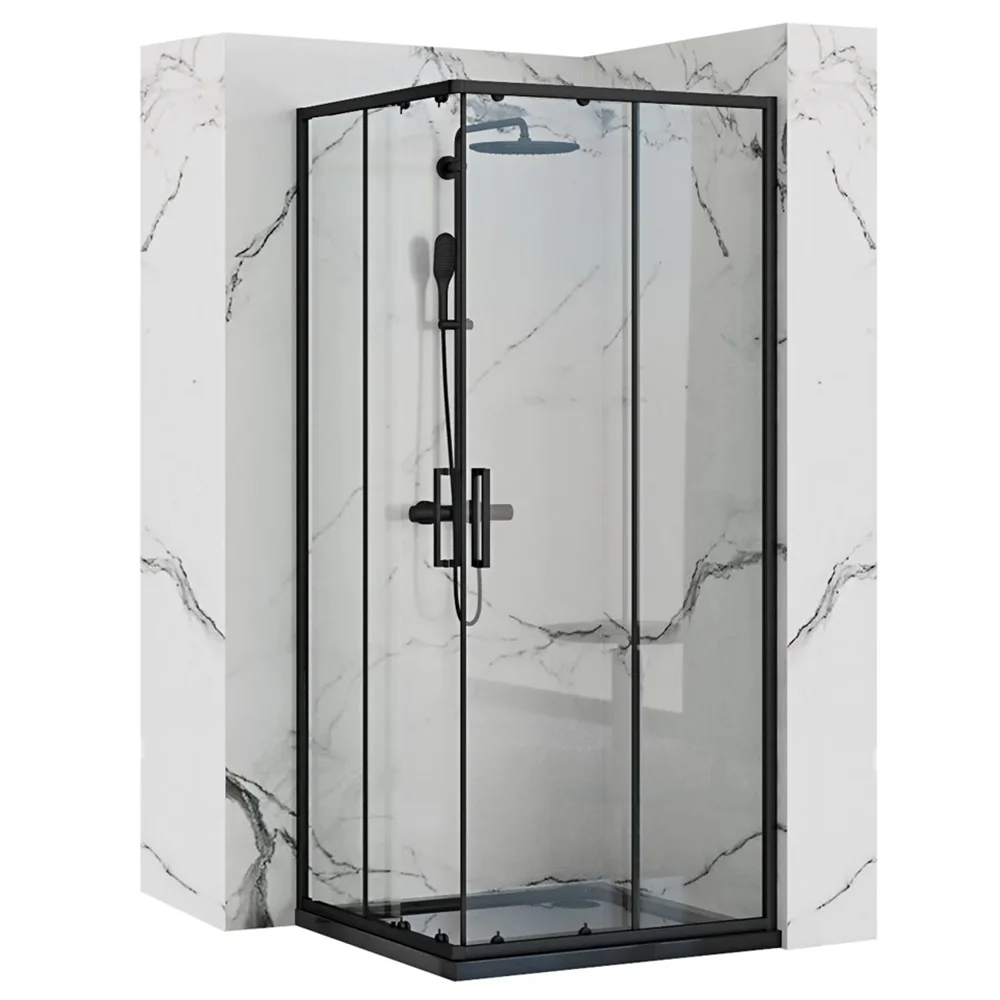 Приобрести loranto душевое ограждение neo 100x100x190 прозрачное закаленное стекло 5 мм, профиль черный, без поддона (cs-21809b-100)