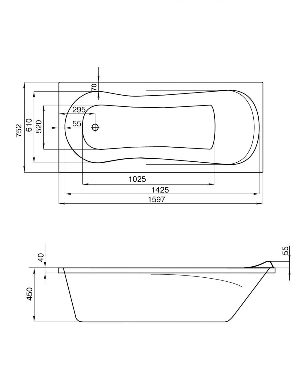 Приобрести акриловая ванна прямоугольная каледония 160х75 см белая