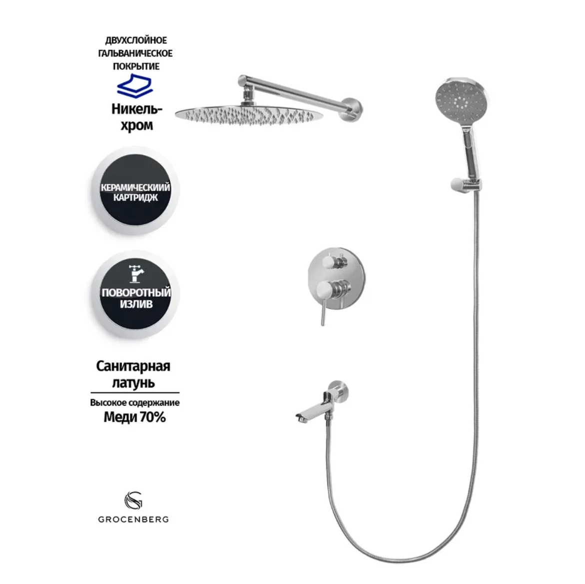 Приобрести grocenberg встраиваемая душевая система, хром gb5001cr