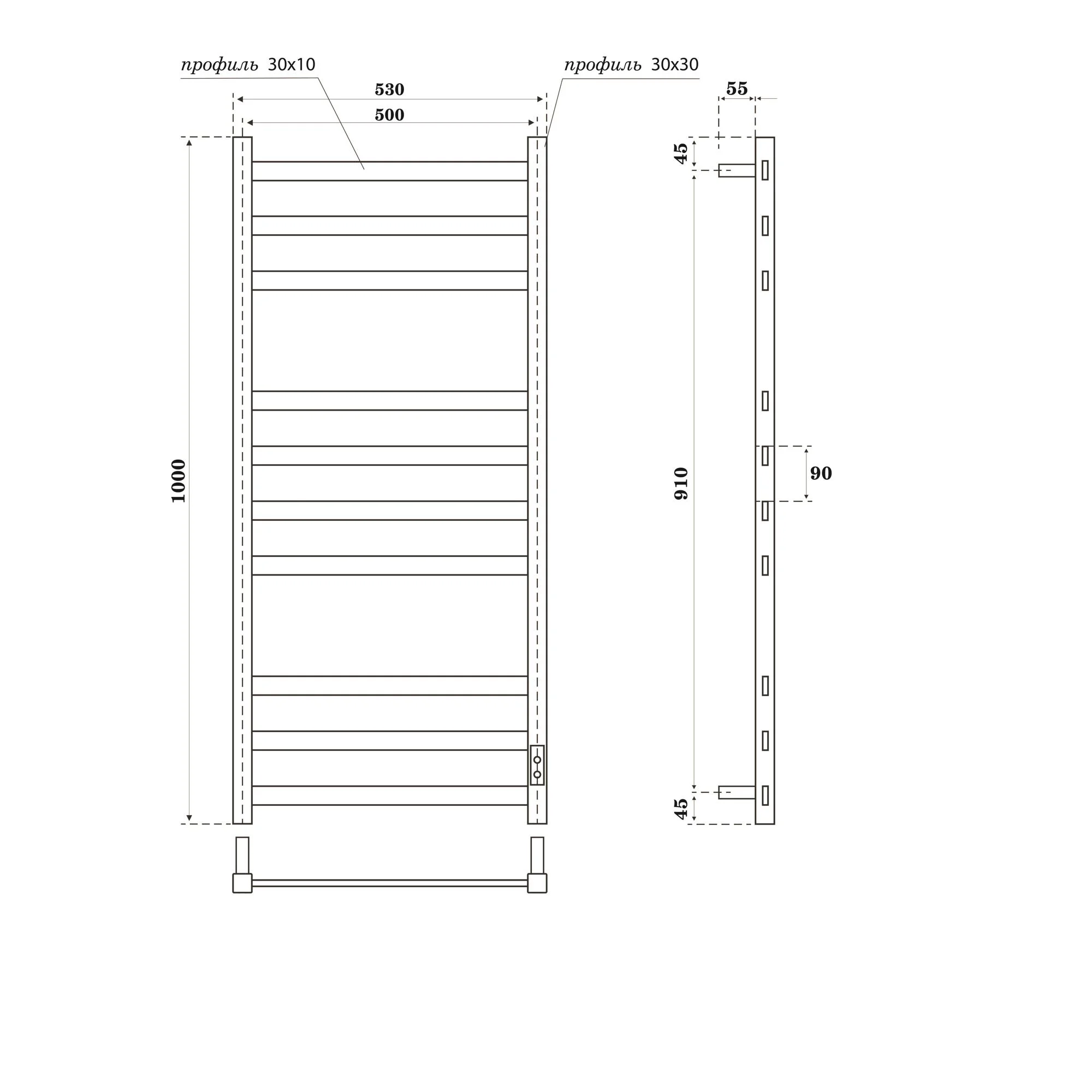 Приобрести point полотенцесушитель электрический меркурий pn83850gr п10 500x1000, диммер справа, графит pn83850gr