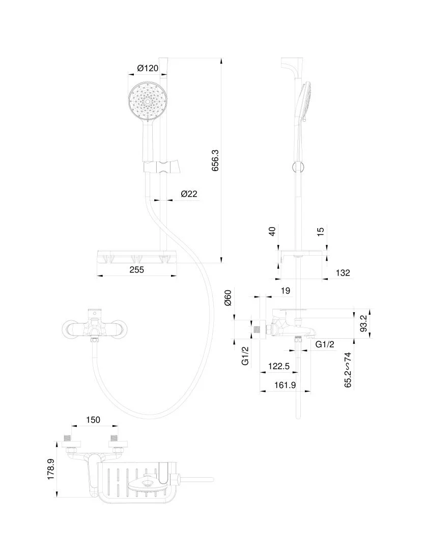 Приобрести смеситель для ванны с душевым гарнитуром wonzon & woghand alfa, темный графит (ww-ae3201-bgg)