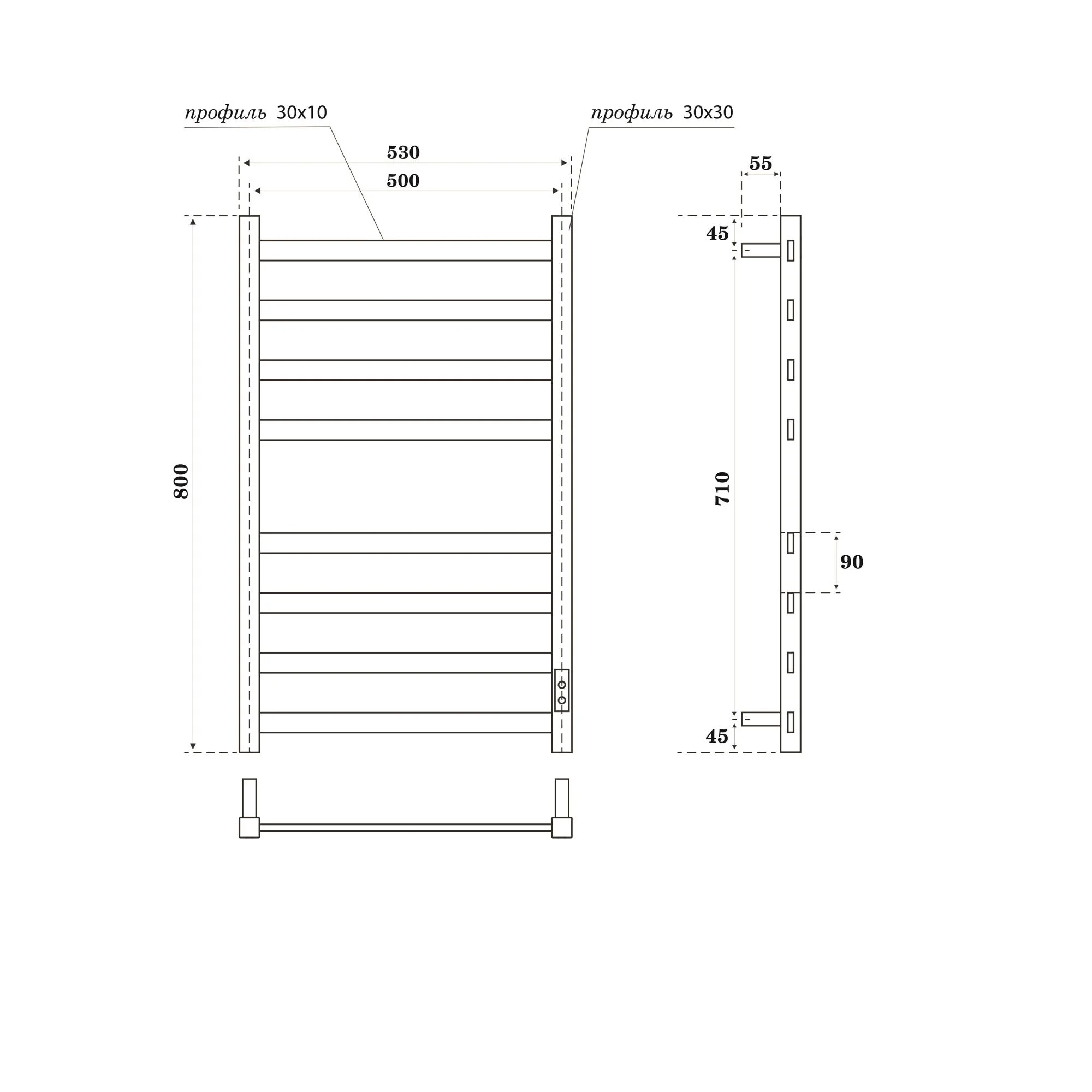 Приобрести point полотенцесушитель электрический меркурий pn83858gr п8 500x800, диммер справа, графит pn83858gr