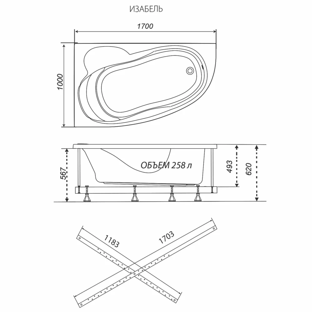 Приобрести тритон ванна акриловая изабель 170х100 см, асимметричная, правая щ0000044607