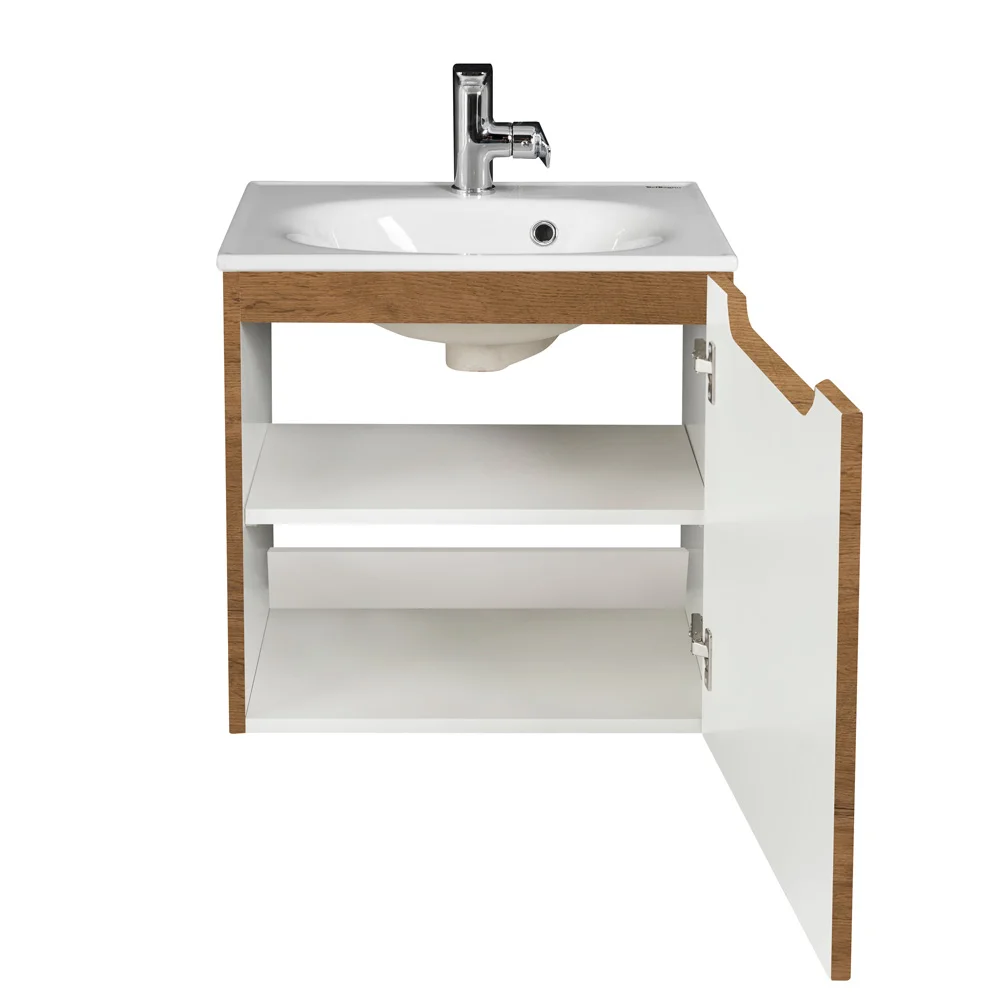 Приобрести belbagno тумба с раковиной etna 50 см, подвесная с дверцей, правая rovere nature, белая раковина