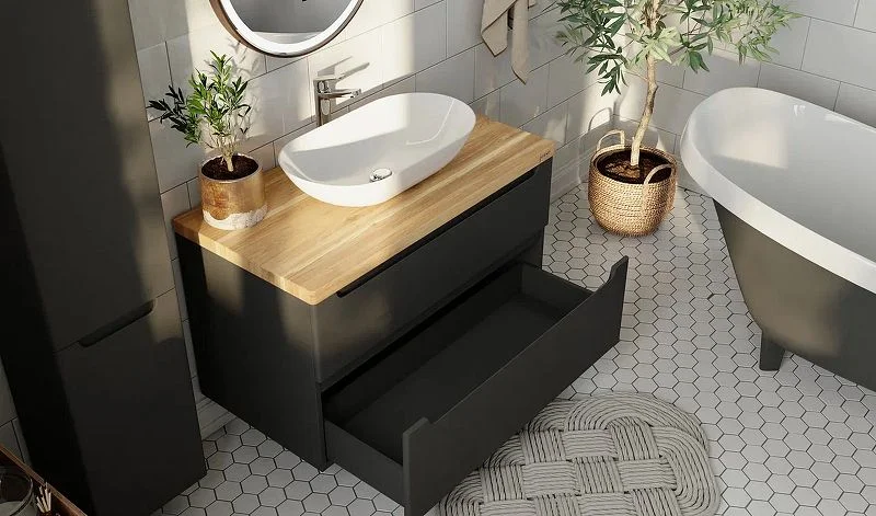 Приобрести jorno тумба подвесная wood 80 см со столешницей светлое дерево, антрацит