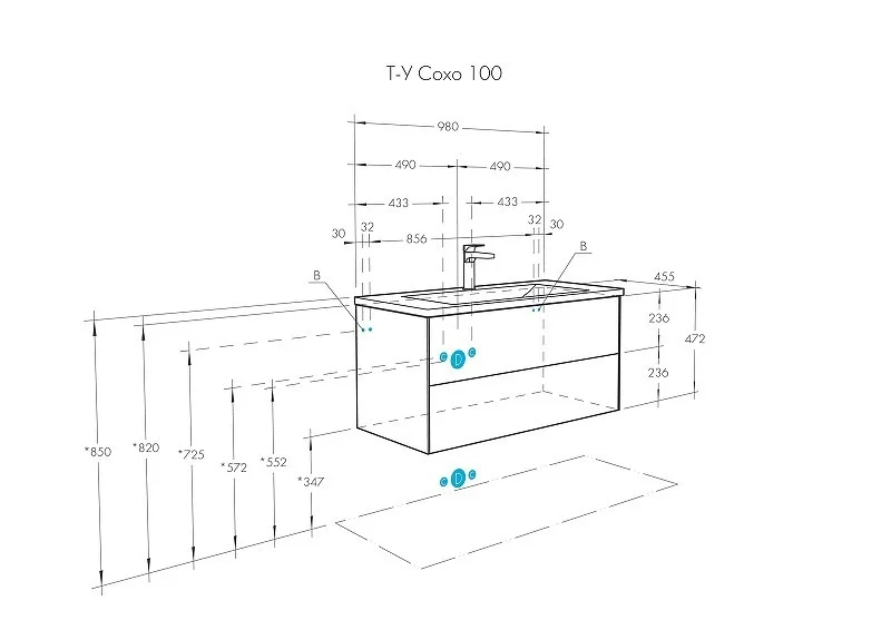 Приобрести тумба подвесная с раковиной акватон сохо 100 см, слэйт \ галька серая