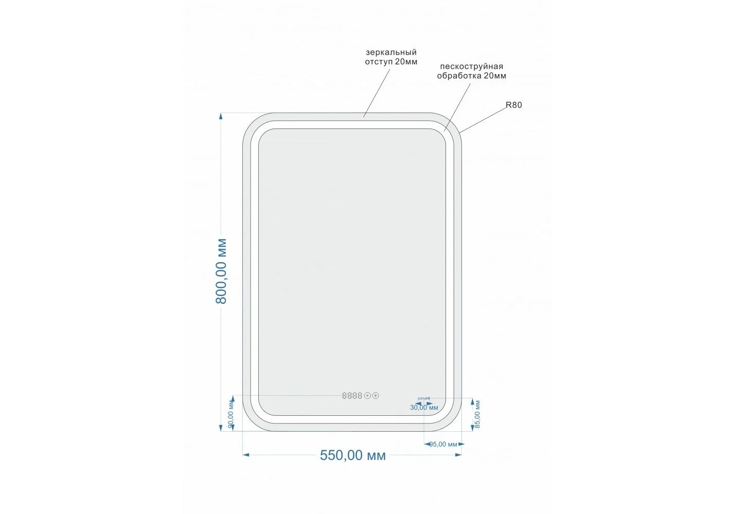 Приобрести зеркало cersanit design pro 050 led 55 см, lu-led050*55-p-os