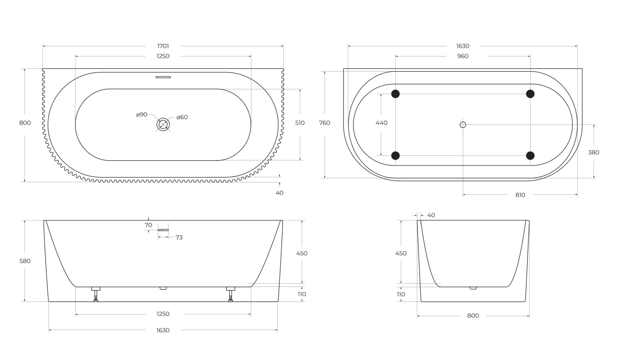 Приобрести belbagno акриловая ванна 170х80 см, пристенная, белая матовая bb713-1700-800-matt