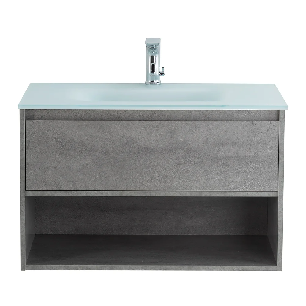 Приобрести belbagno тумба c раковиной kraft 80 см, с одним ящиком и полкой, подвесная cemento grigio, стеклянная раковина