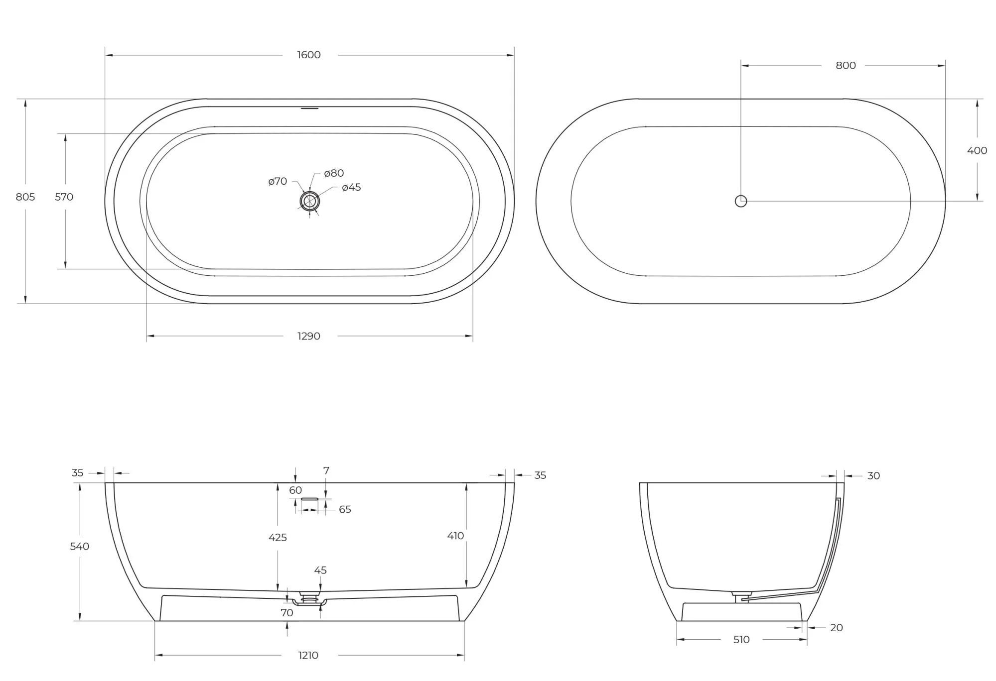 Приобрести cezares отдельностоящая ванна solid surface 160х80 см, белая czr-stylus-160-80-54-ssb