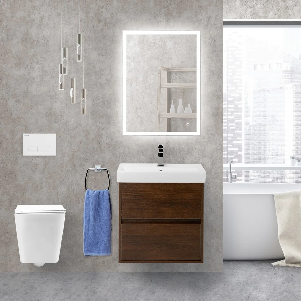 Приобрести belbagno тумба с раковиной neon 50 см, подвесная rovere scuro, белая раковина