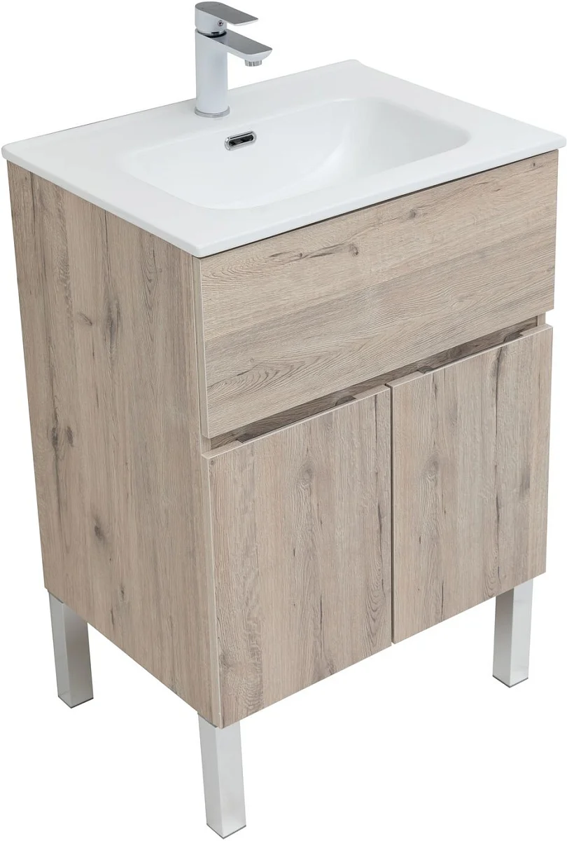 Приобрести aquanet тумба с раковиной алвита new 60 см, 1 ящик, 2 дверцы, дуб веллингтон белая