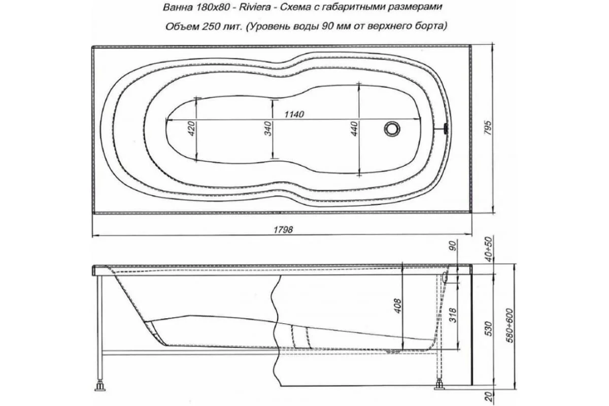 Приобрести aquanet акриловая ванна riviera 180x80 см, белая