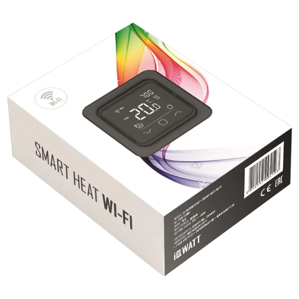 Приобрести iqwatt программируемый терморегулятор smart heat wi-fi black с сенсорным дисплеем