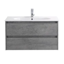BelBagno Тумба с раковиной KRAFT 80 см, подвесная Cemento Grigio, белая раковина