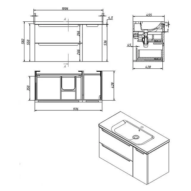 Приобрести caprigo тумба с раковиной termin-smalty 100 см, правая, серая, эмаль