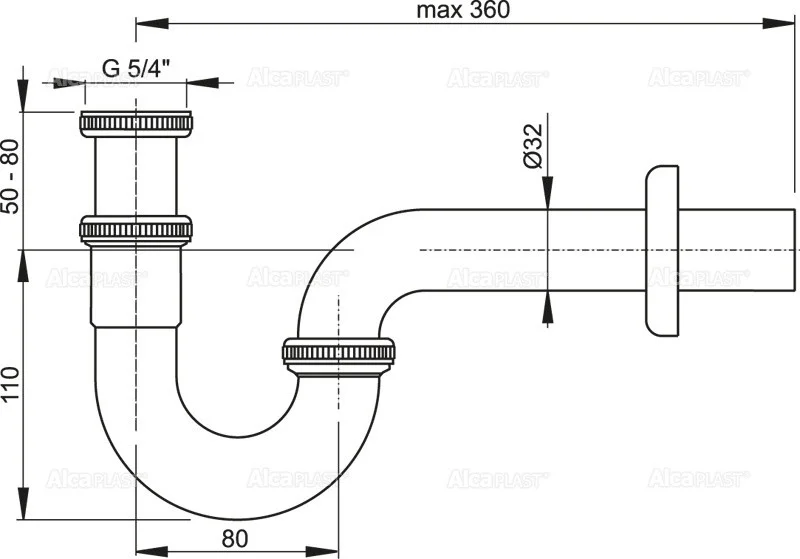 Приобрести сифон для биде alcaplast a45e dn32