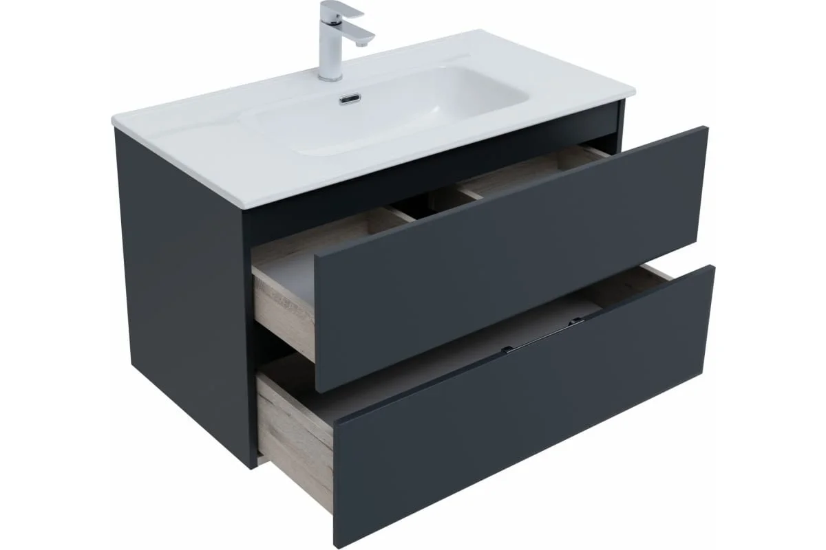 Приобрести aquanet тумба с раковиной алвита new 90 см, 2 ящика, антрацит