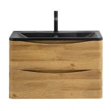 BelBagno Тумба с раковиной ACQUA 80 см, подвесная Rovere Rustico, чёрная раковина