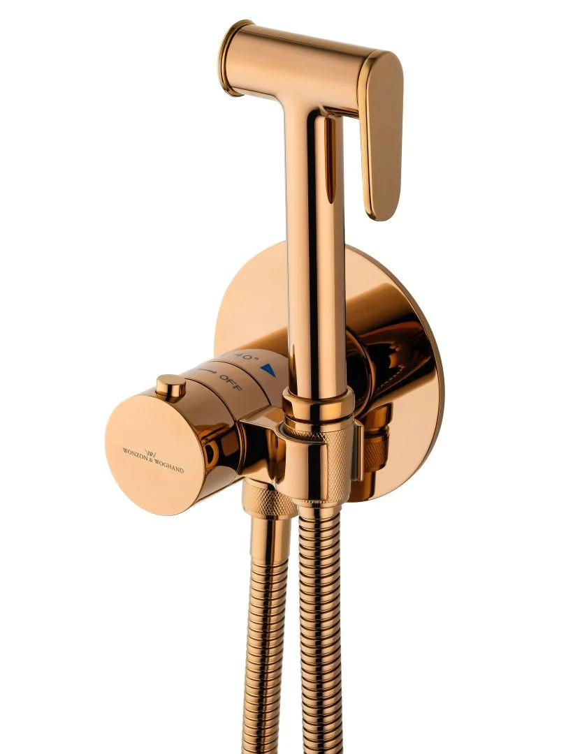 Приобрести смеситель с гигиеническим душем и термостатом встраиваемый wonzon & woghand, розовое золото (ww-88829909-rg)