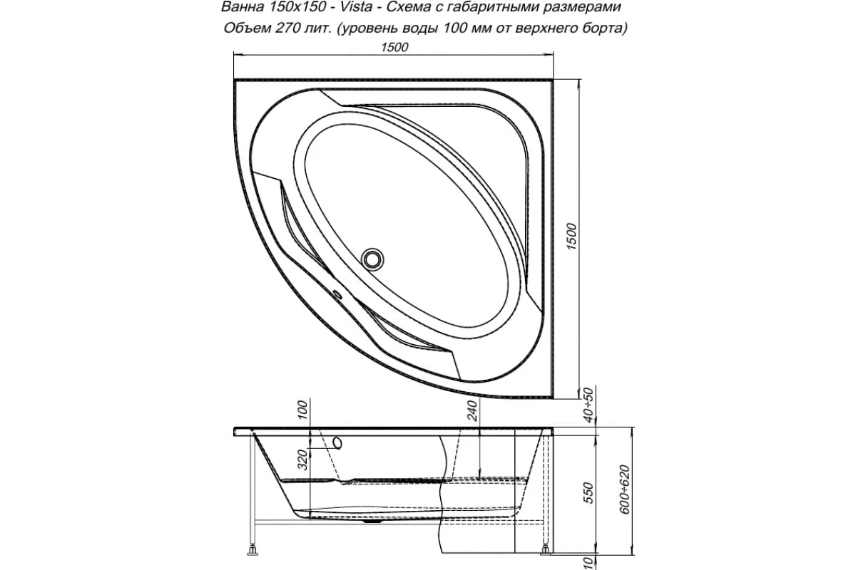 Приобрести aquanet акриловая ванна vista 150x150 см, белая