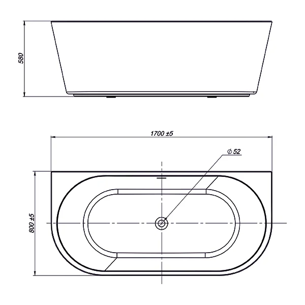 Приобрести mirsant ванна акриловая sole sigma 170*80 см, белая, с щелевым переливом ут000067257