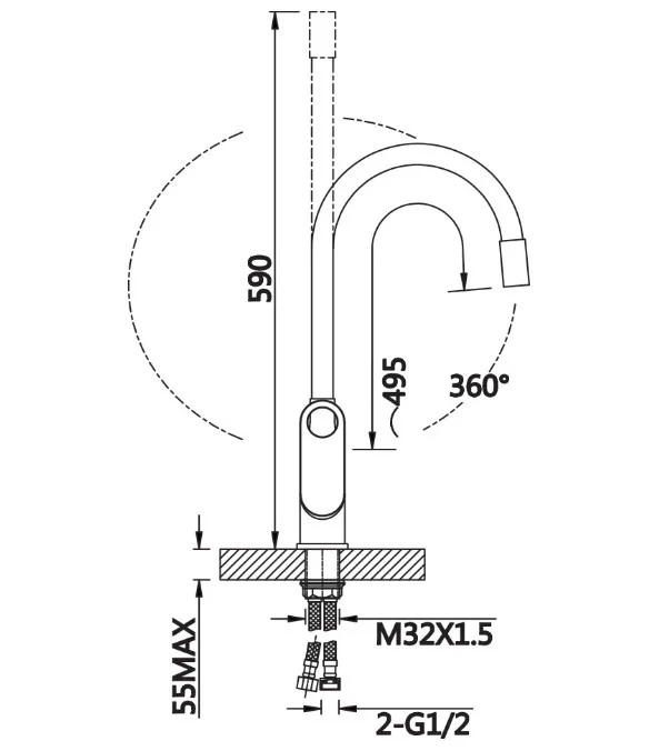 Приобрести смеситель для кухни vieir ergo с гибким изливом, черный\хром v043521c