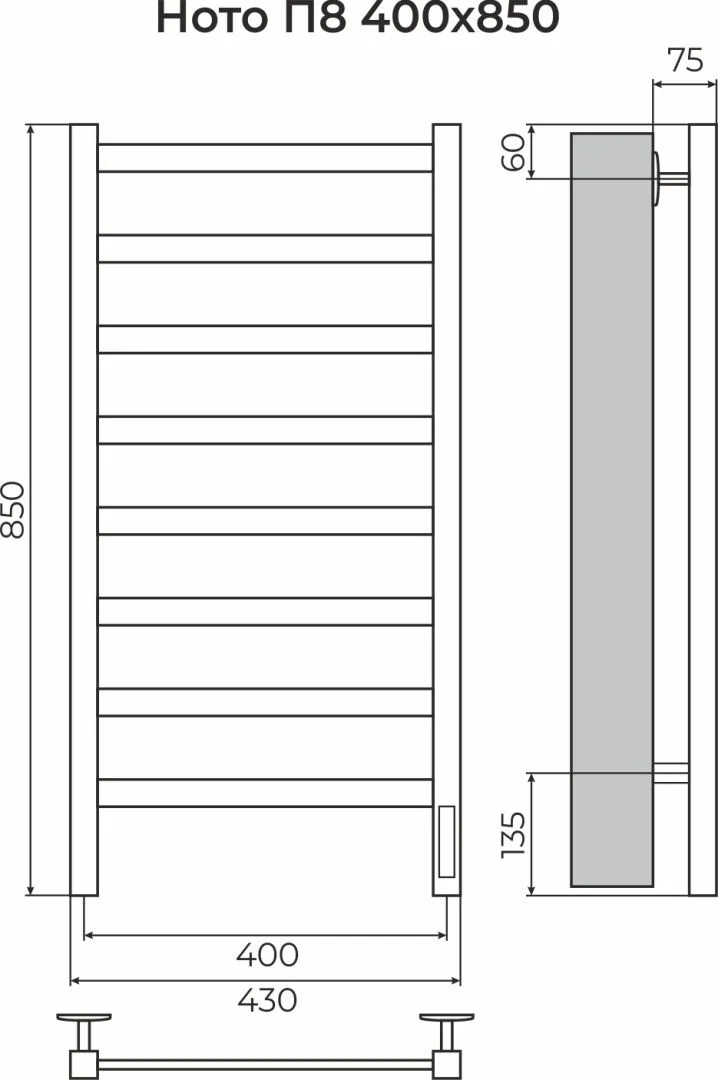 Приобрести terminus полотенцесушитель ното п8 40х85 см, электрический, хром