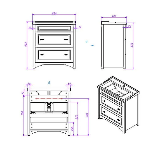Приобрести caprigo тумба с раковиной preston 80 см, кремовый