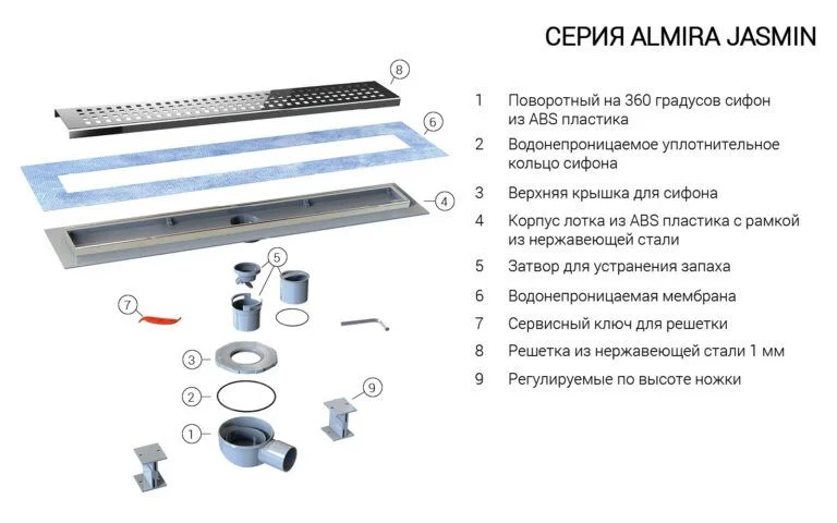 Приобрести vincea душевой трап say almira jasmin 60 см, сатин say.605.60.p.bukle