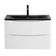 BelBagno Тумба с раковиной ACQUA 80 см, подвесная Bianco Lucido, чёрная раковина