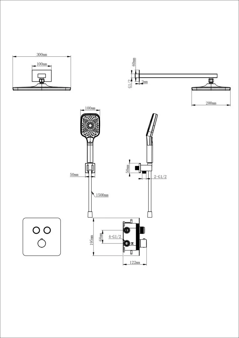 Приобрести душевая система с термостатом встраиваемая wonzon & woghand, белый матовый (ww-b4003-mw)
