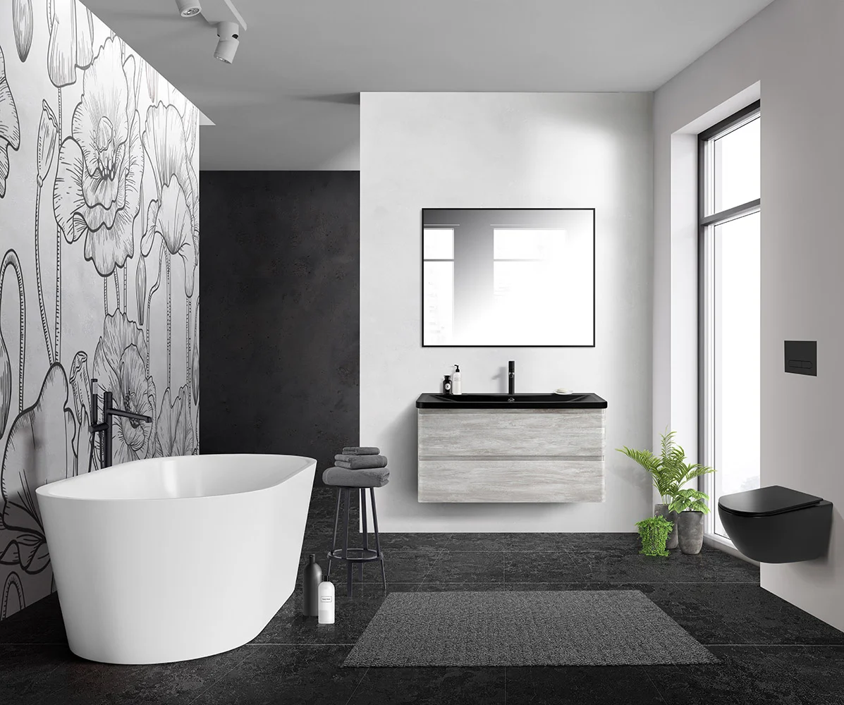 Приобрести belbagno тумба с раковиной albano 100 см, подвесная rovere vintage bianco, чёрная раковина