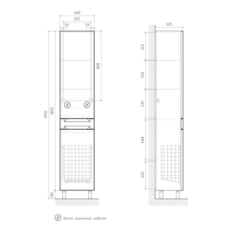 Приобрести equil пенал напольный corner 40 см, с бельевой корзиной, белый pncrnr40.kz-06