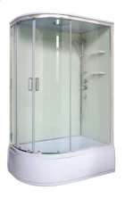 Loranto Душевая кабина NEO 120x80x(170+38) правая, с высоким поддоном 38см, прозрачное закаленное стекло 4 мм, задние стеклянные стенки белые, с двумя полками, цвет профиля серебро (CS-22012R)