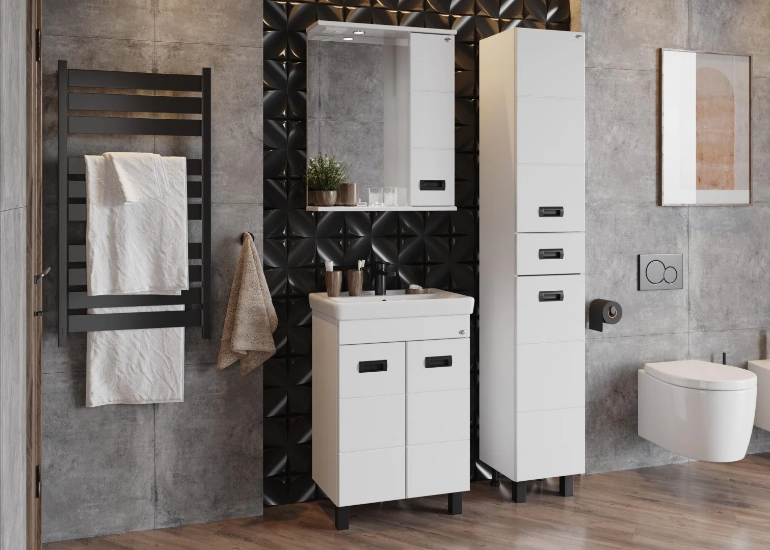 Приобрести onika тумба напольная с раковиной балтика-квадро black 55х85см, белая 105552