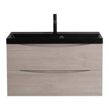BelBagno Тумба с раковиной MARINO 80 см, подвесная Rovere Grigio, чёрная раковина